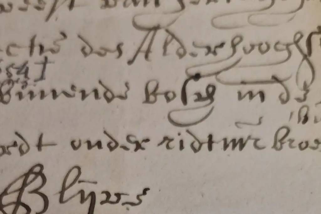 A imagem mostra um trecho de um documento manuscrito antigo, com caligrafia em tinta escura sobre papel claro. O texto é difícil de ler devido ao estilo da escrita, mas algumas palavras podem ser discernidas, como
