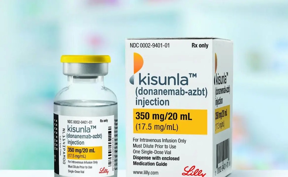 O Kisunla (donanemabe), fabricado pela farmacêutica Eli Lilly e indicado para estágio inciais da doença de Alzheimer — Foto: Divulgação/Eli Lilly