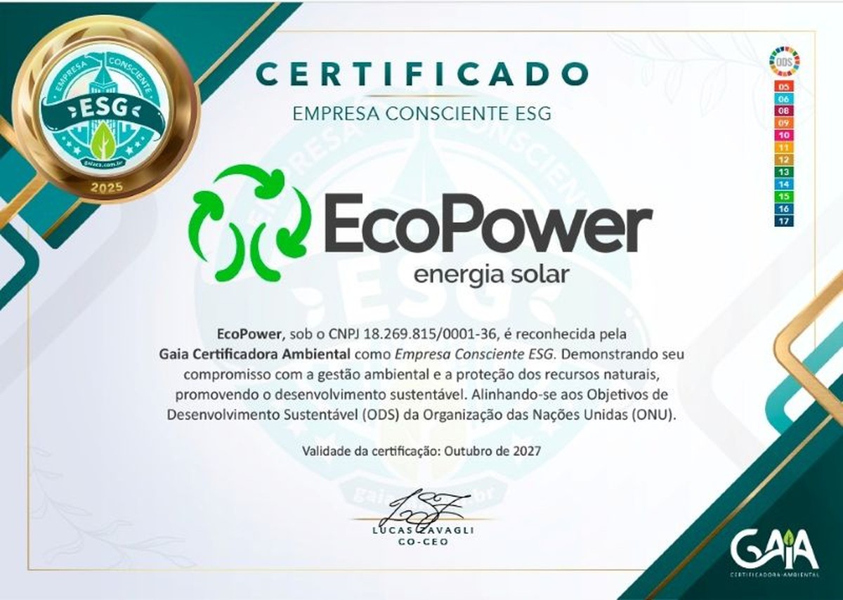 EcoPower é reconhecida com certificado ESG | Dino