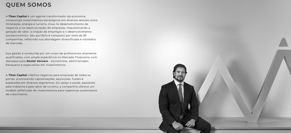 Foto de Daniel Vorcaro no site da Titan Capital — Foto: Reprodução titancapital.com.br